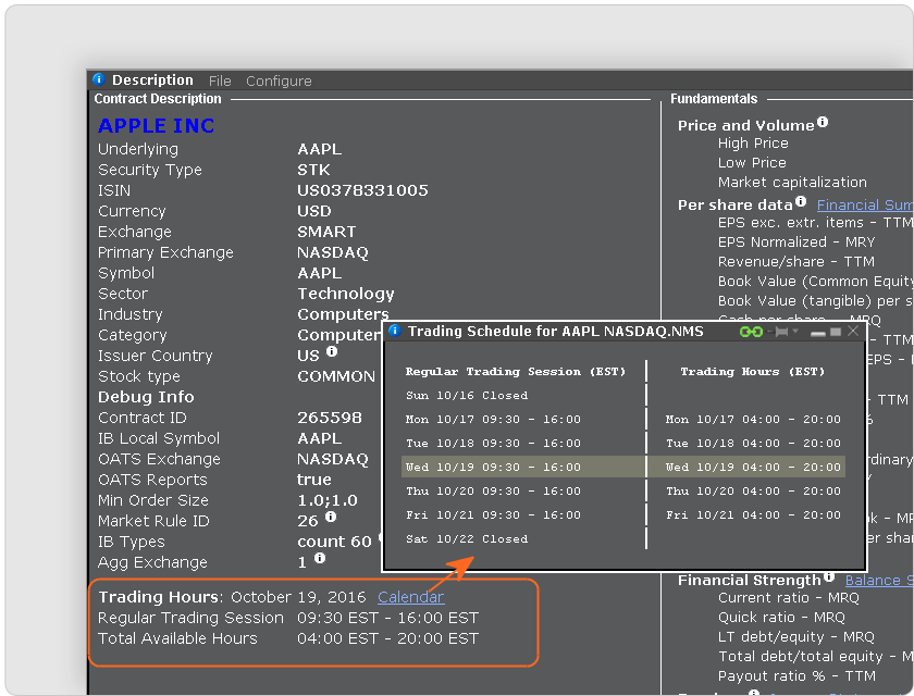 View Trading Hours in TWS